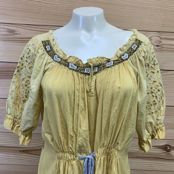 Sains Anthropologie Shirt XS Oversized Boho Peasant Lucerne Lace Beading B8 - Picture 2 of 10